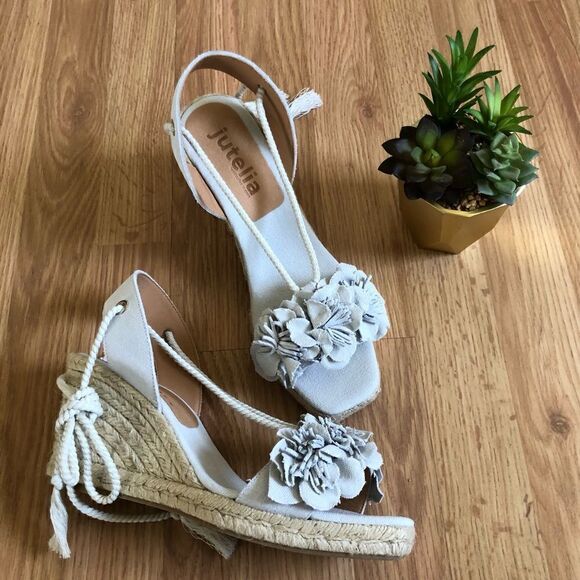NWT Jutelia Made In Spain Women’s Suede Flower Wedge Espadrilles - Picture 3 of 14